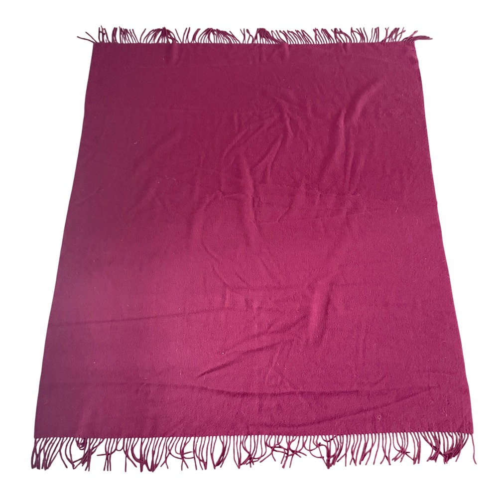 Fishers Finery OS Throw Blanket Cashmere Fringed Luxury Burgundy Wine 51x64